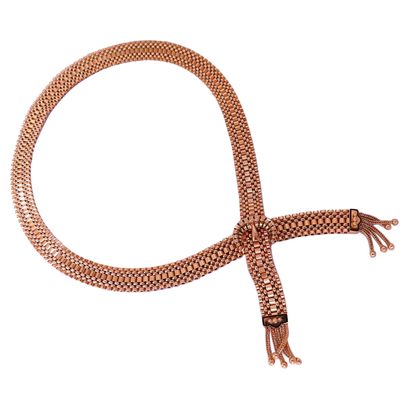 Adjustable Buckle Wrap Heavy 7 Tier Linked Necklace 14kt Gold 55.5 Gram For Sale