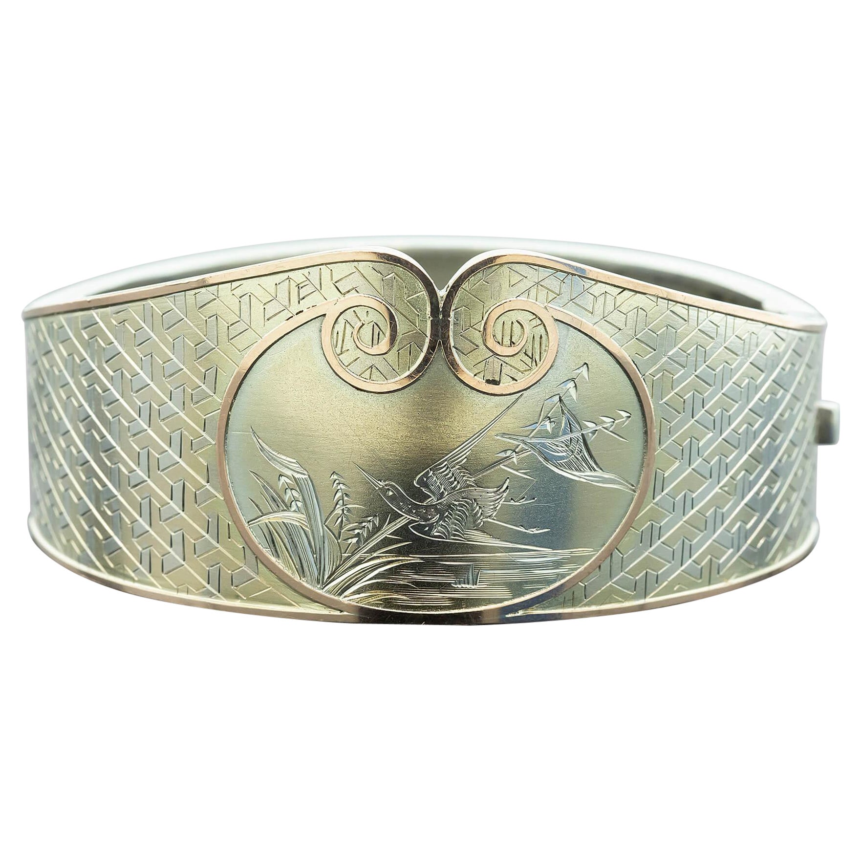 Victorian Engraved Silver Bangle Circa 1885-1895 For Sale