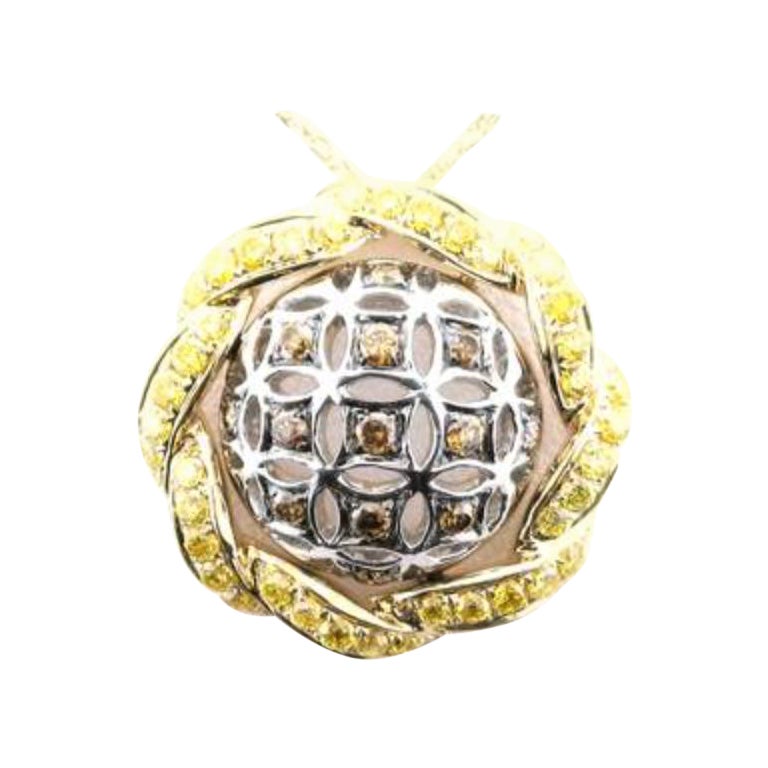 Pendant featuring Chocolate & Goldenberry Diamonds set in 14K Two Tone Gold For Sale