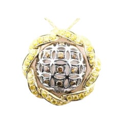 Pendentif serti de diamants chocolat et goldenberry en or bicolore 14K