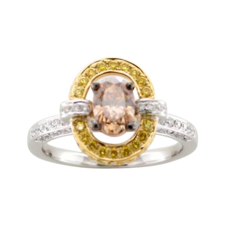 Ring featuring Chocolate & Goldenberry Diamonds set in 18K Tri Color Gold For Sale