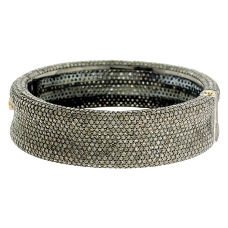 Pave Diamonds Bangle in 14k Gold and Silver For Sale