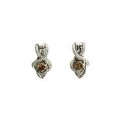 Boucles d'oreilles avec diamants chocolat et vanilla sertis en or Vanilla 14 carats