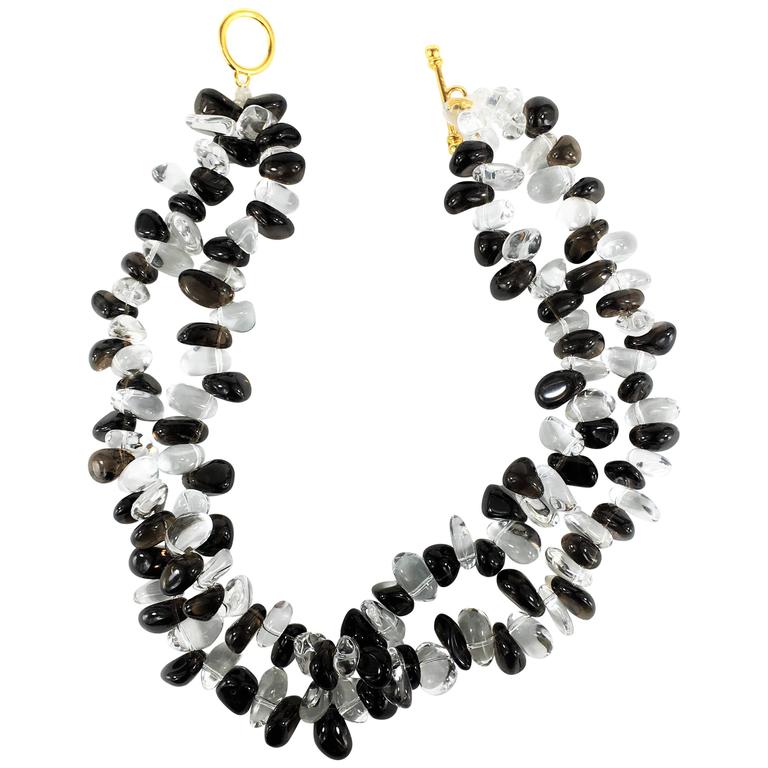 Double Strand Necklace of Tumbled Polished Quartz Crystal and Smoky ...