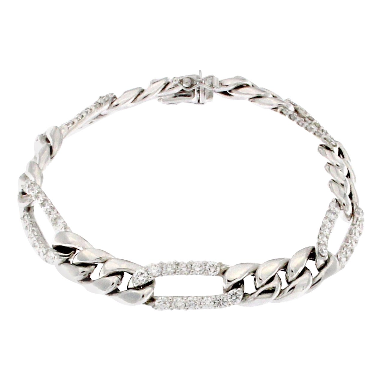 Classic Chain Bracelet in White Gold and White Diamond 18 Karat For Sale
