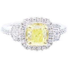 Yellow and White Diamond Halo Ring 