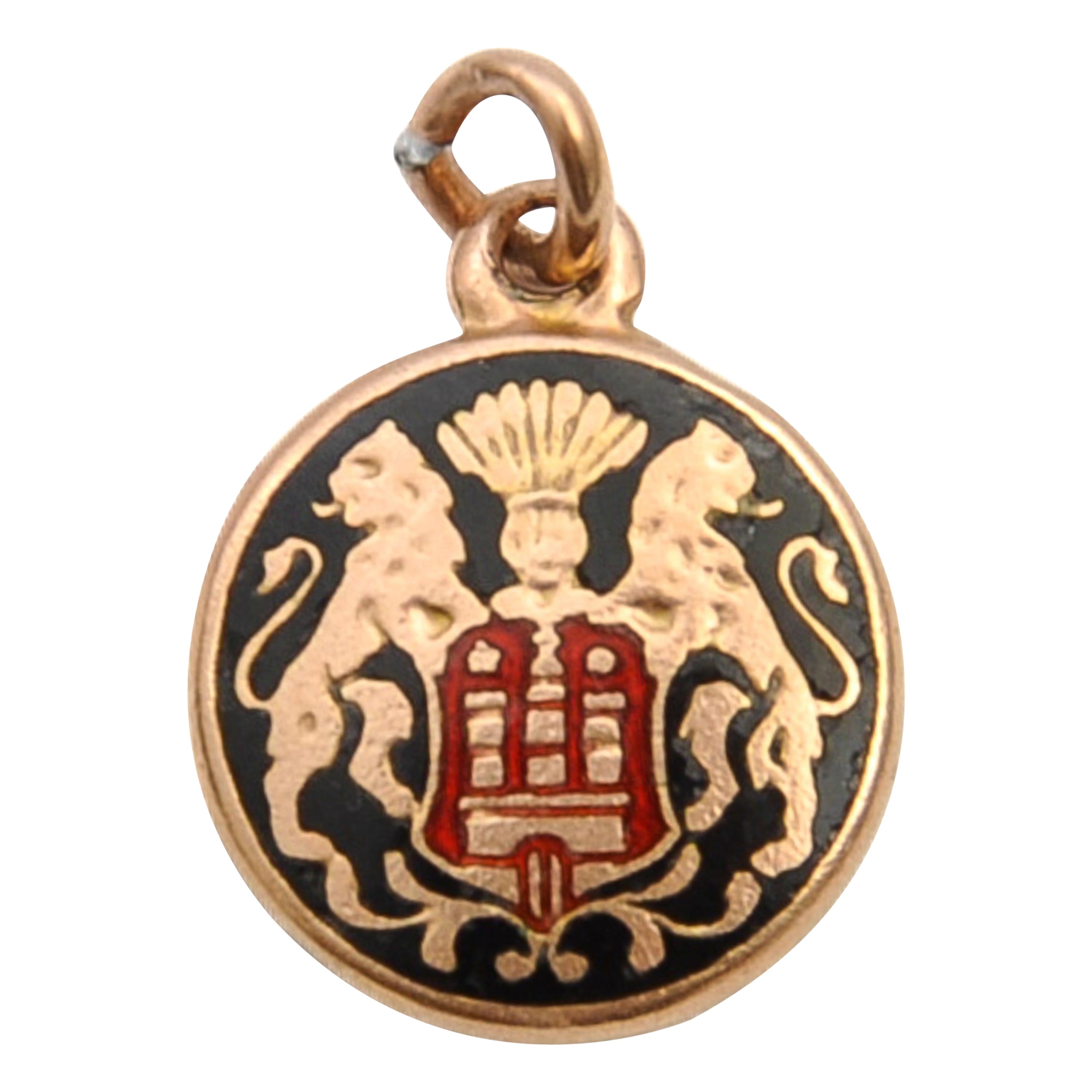 Vintage Gold Enamel Coat of Arms Shield Charm Pendant For Sale