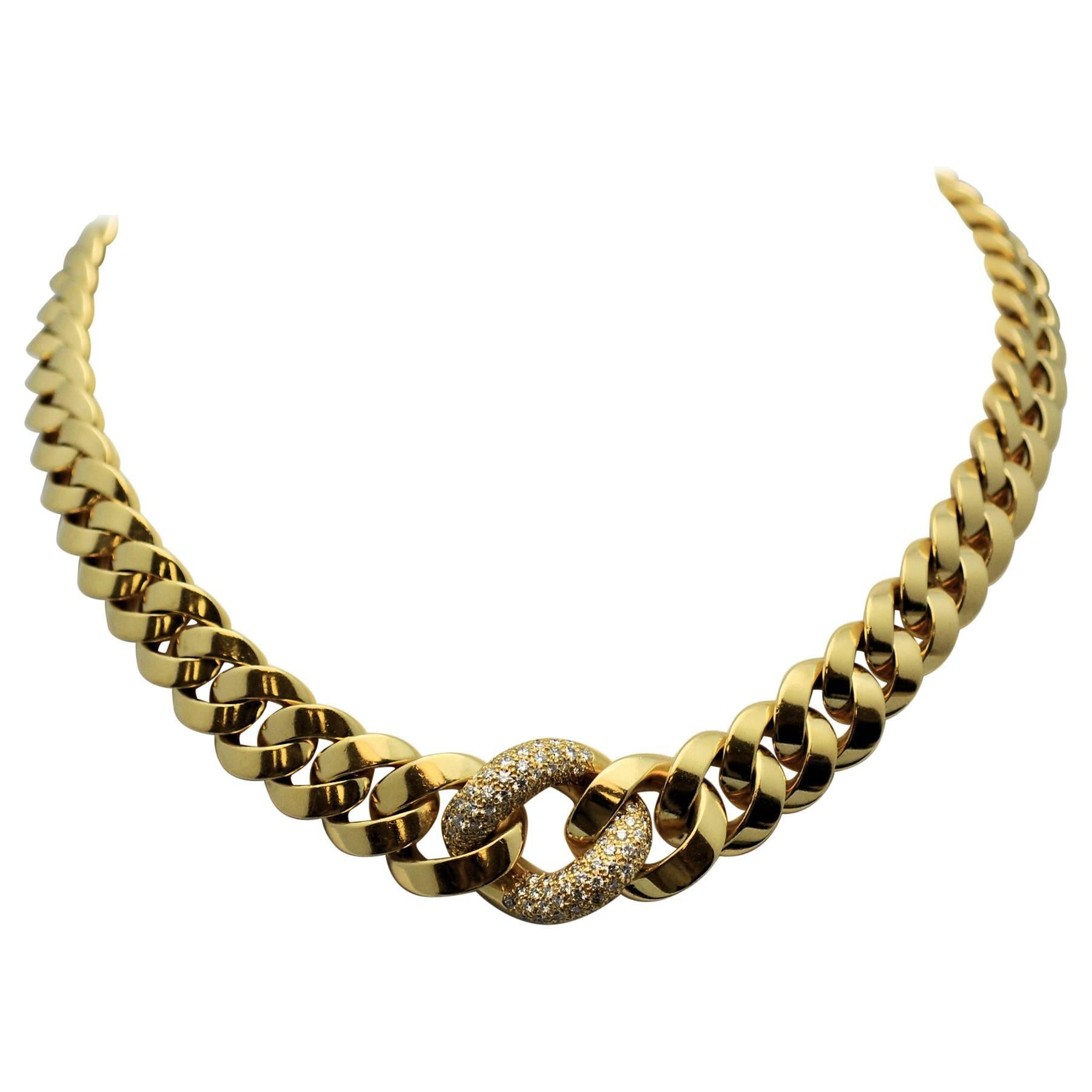 Diamond Graduated Link Gold Necklace For Sale