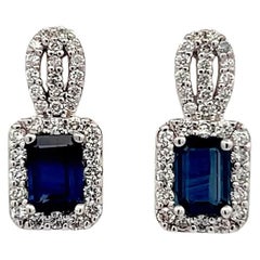 Natural Sapphire Diamond Earrings 14k W Gold 2.84 TCW Certified 