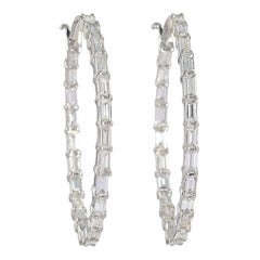 Chic Baguette Diamond Hoop Earrings in 18k White Gold
