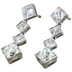 Art Deco 4.71 Carat Old Cut Diamond Drop Earrings