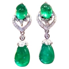 AIG Certified 38.86 Carats Zambian Emeralds Diamonds 18K Gold Earrings 