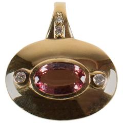 Oval Pink Imperial Topaz Bezel Set in 18Kt Yellow Gold Pendant with Diamonds 4