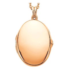 Customizable Oval Polished Locket Pendant Necklace  - 18k Rose Gold 23.0*32.0 mm