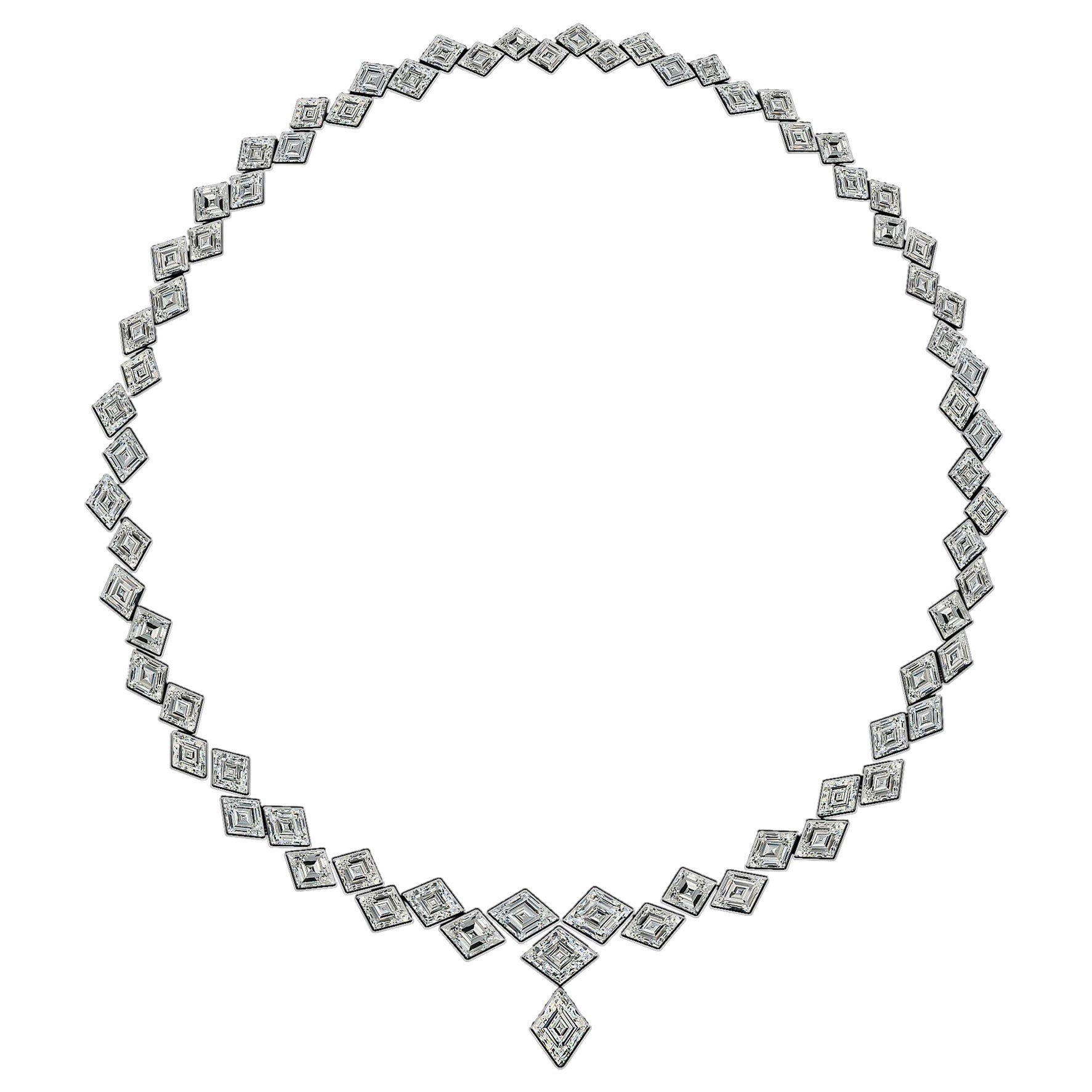 Emilio Jewelry Gia Certified 39.00 Carat Kite Shape Diamond Necklace For Sale
