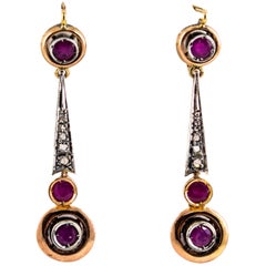 Vintage Art Deco Style 1.10 Carat Ruby White Diamond Yellow Gold Lever-Back Earrings