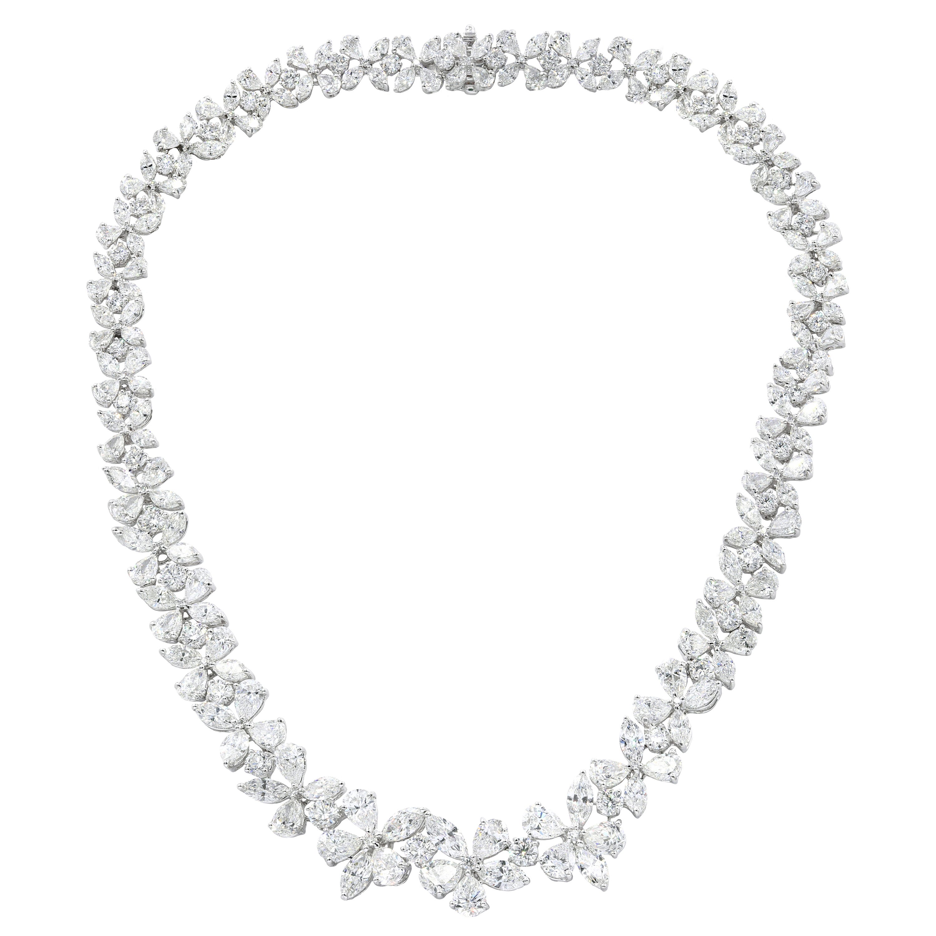 Diana M. Platinum flower necklace featuring 52.15 cts of diamonds  For Sale