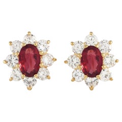 LB Exclusive 18K Yellow Gold 0.80ct Diamond and Ruby Stud Earrings