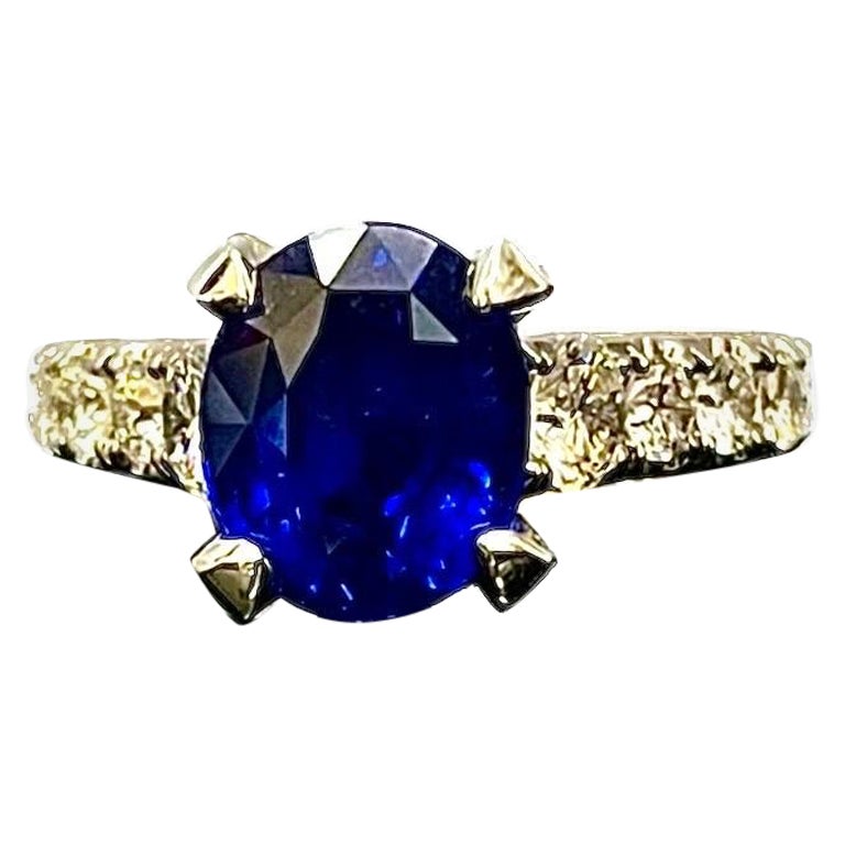 18K GIA Certified No Hear Sri Lanka Sapphire and Diamond Ring 