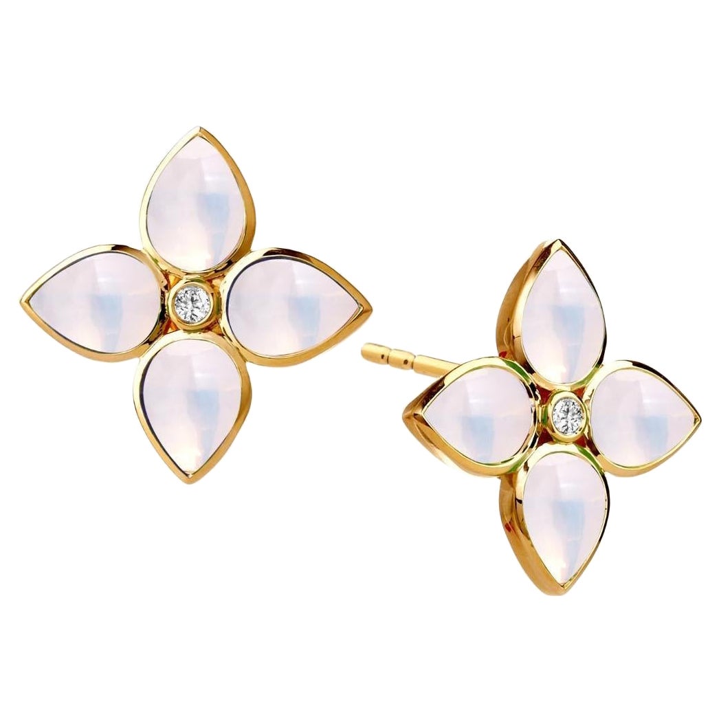 Syna Gelbgold Mondquarz-Blumenstecker mit Diamanten