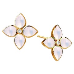 Syna Gelbgold Mondquarz-Blumenstecker mit Diamanten