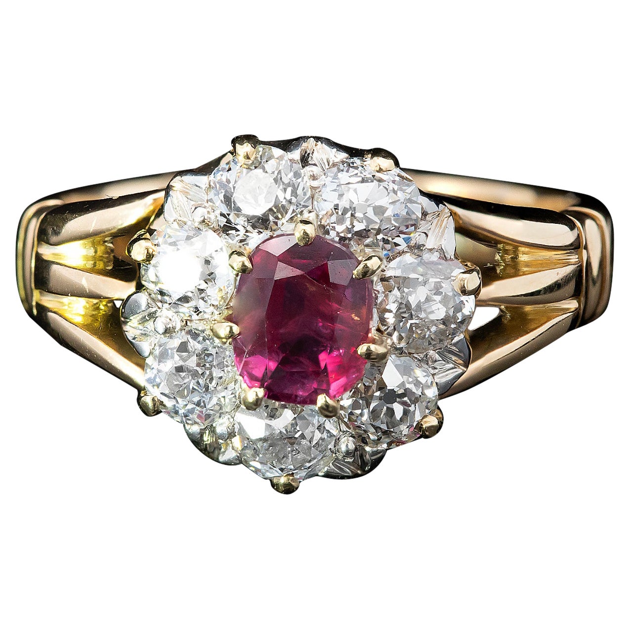 Reproduction Ruby & Diamond Cluster Ring For Sale