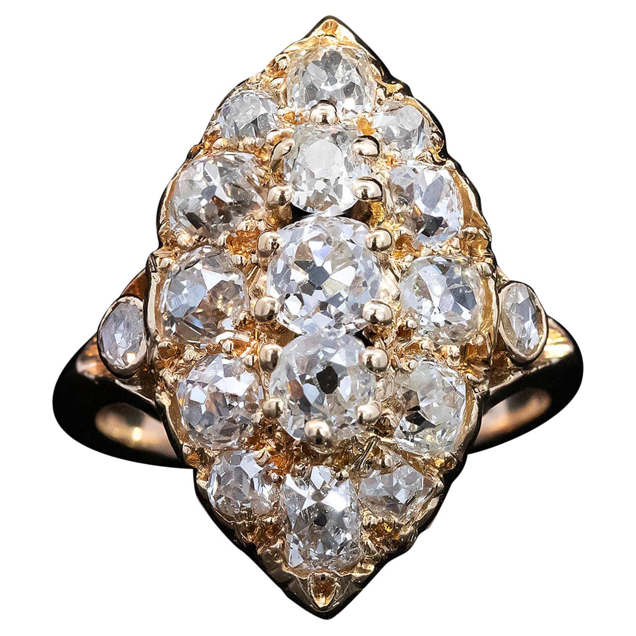 Victorian French Marquise Diamond Cluster Ring Circa 1890 For Sale