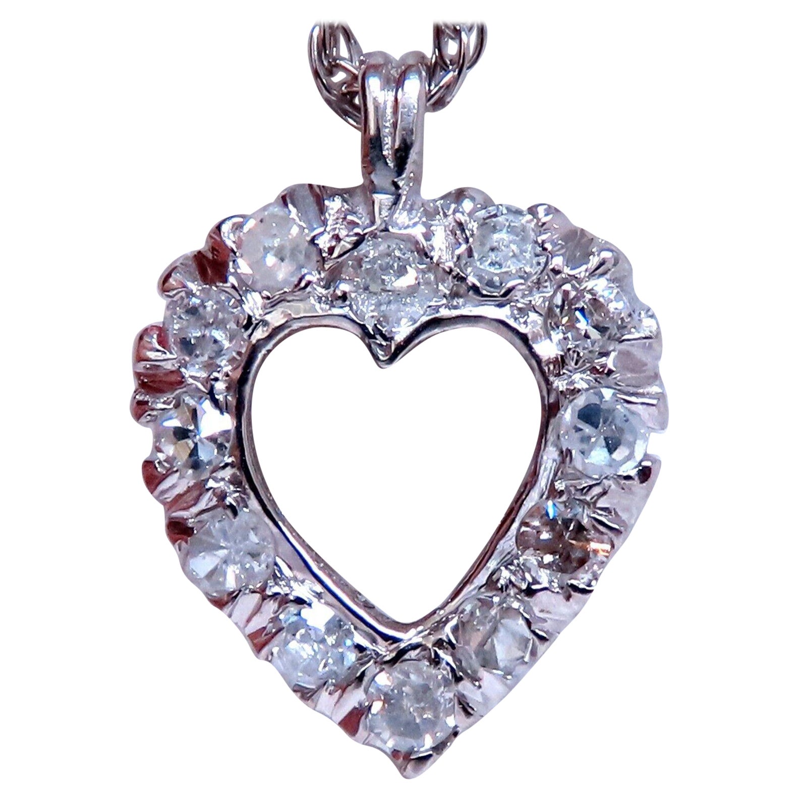 .36ct Open Heart Natural diamonds necklace 14 karat Gold For Sale