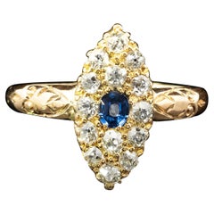 Edwardian Sapphire & Diamond Marquise Cluster Ring Circa 1900s