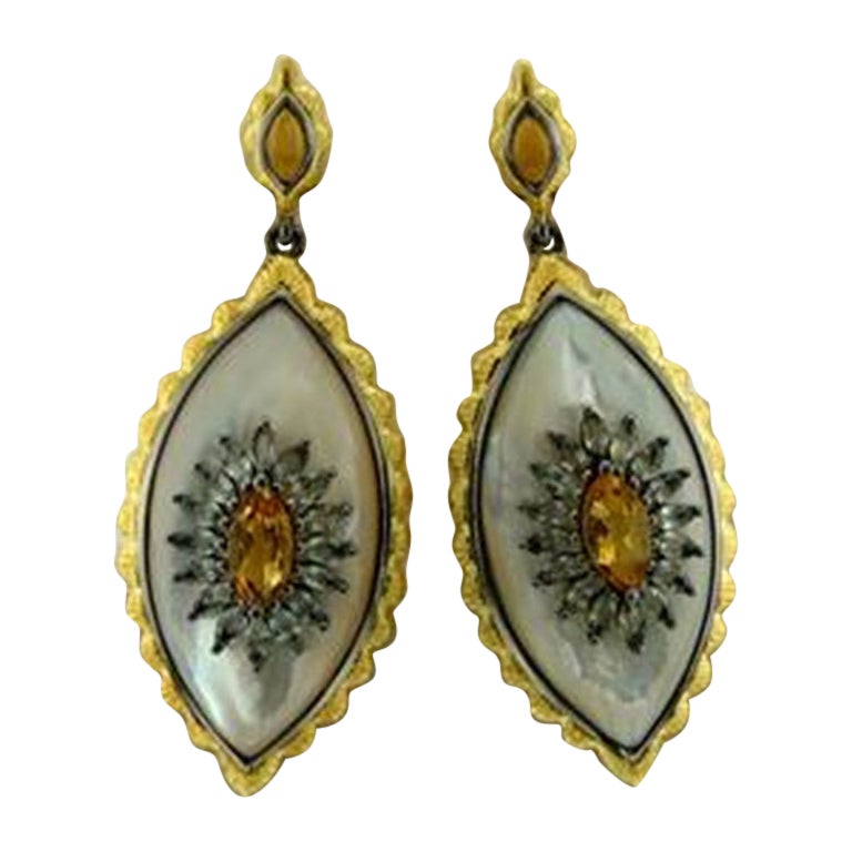 Earrings featuring Cinnamon Citrine, Green Sapphire, Mother Of Pearl set in SLV For Sale