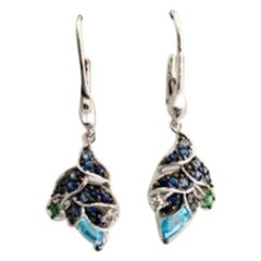 Boucles d'oreilles Aloha en or 14 carats serties de topazes, tsavorites, saphirs et diamants