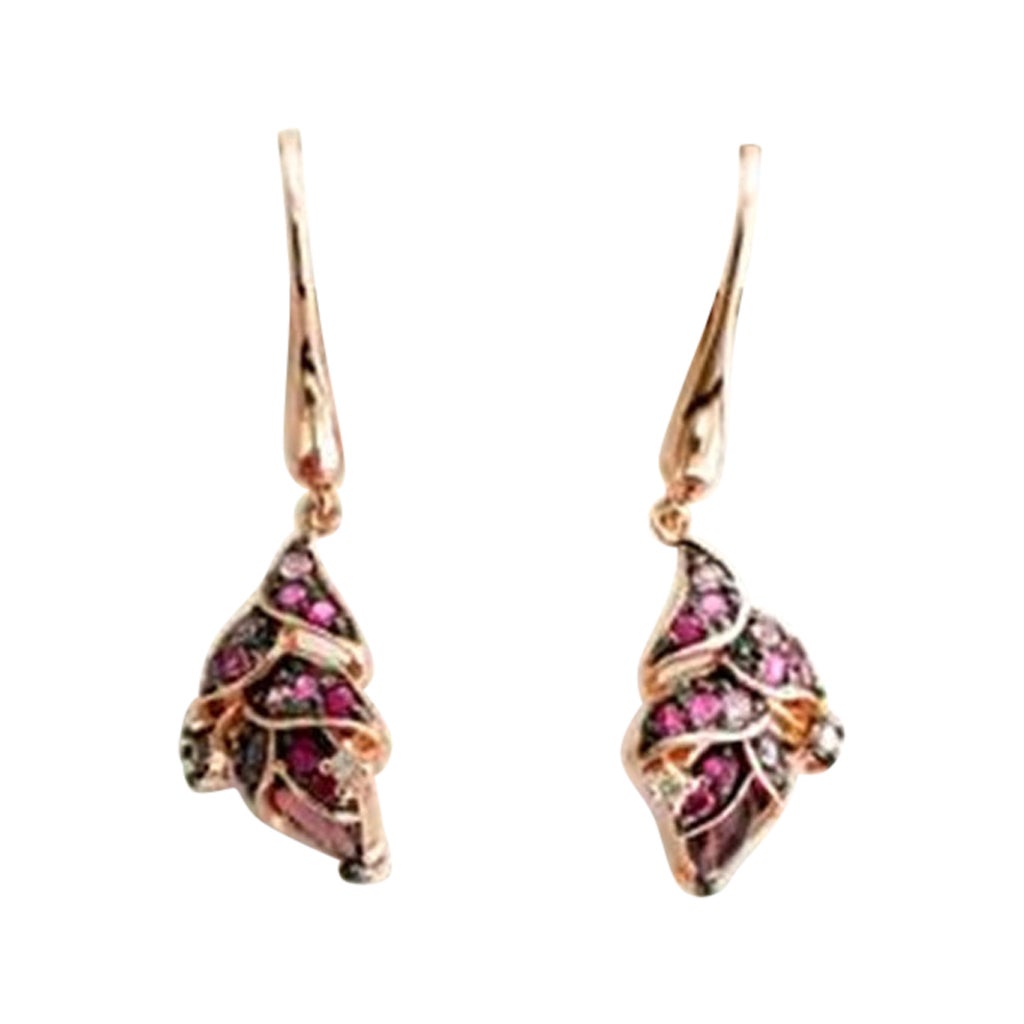 Earrings featuring Rhodolite, Pink Sapphire, Vanilla Diamonds set in 14K Gold For Sale