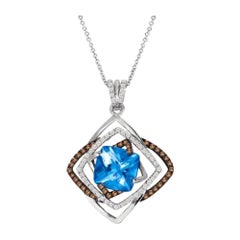 Pendentif avec topaze bleue chocolat et diamant Vanilla serti en or Vanilla 14 carats