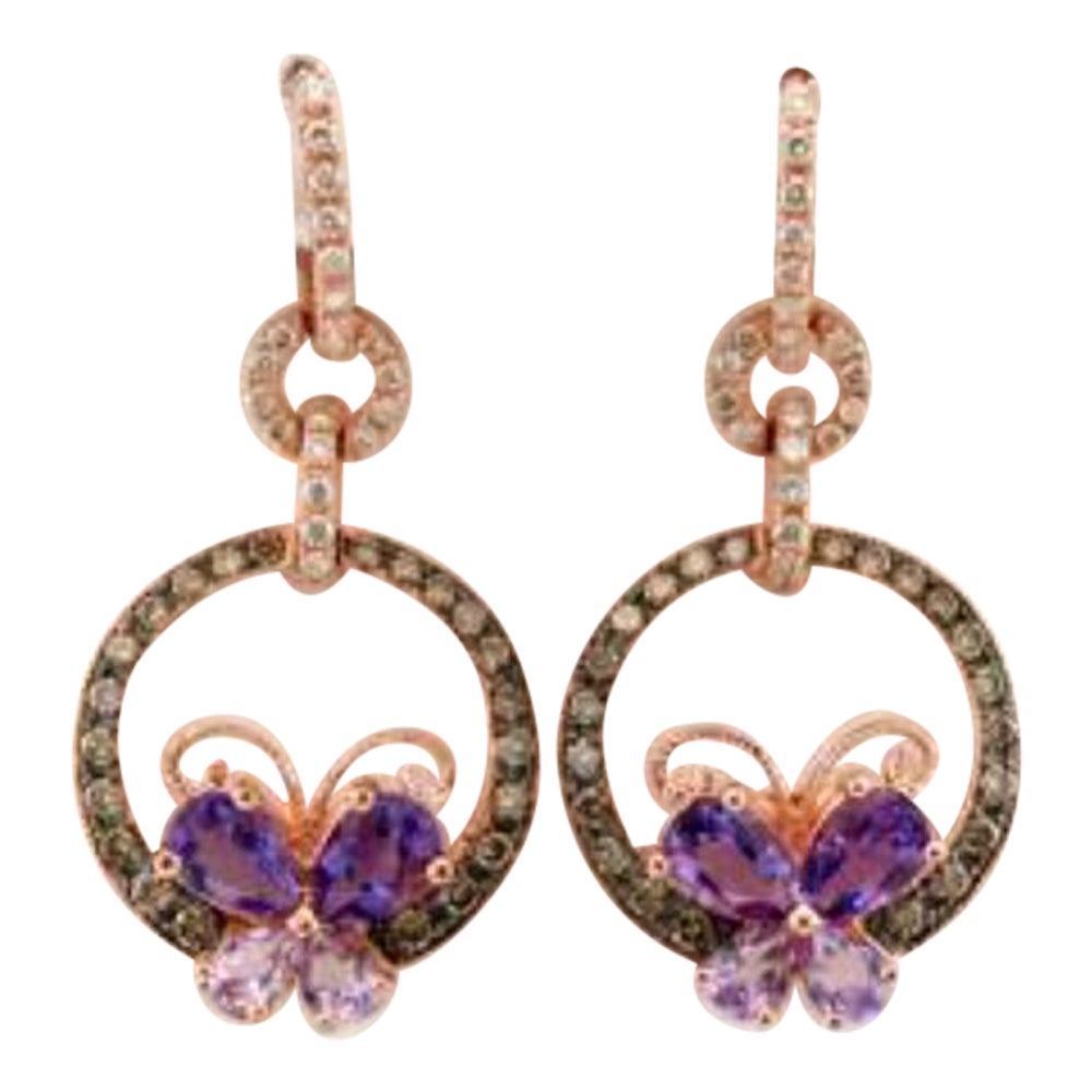Earrings featuring Amethyst Chocolate & Vanilla Diamonds set in 14K Gold For Sale