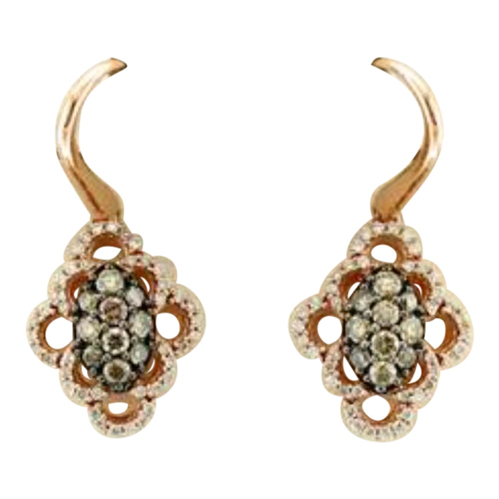 Earrings featuring Chocolate & Vanilla Diamonds set in 14K Strawberry Gold For Sale