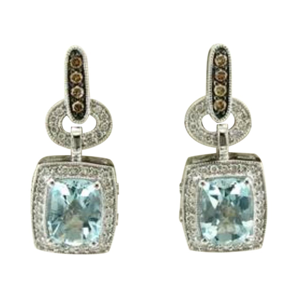 Earrings featuring Aquamarine Chocolate & Vanilla Diamonds set in 14K Gold For Sale