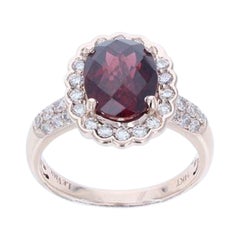 Bague en or fraise 14K sertie de grenats grenats nus et de diamants nus