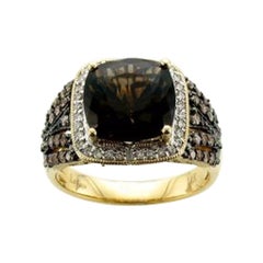 Ring mit Quarz, Schokolade und Vanille-Diamanten, gefasst in 14K Honey Gold