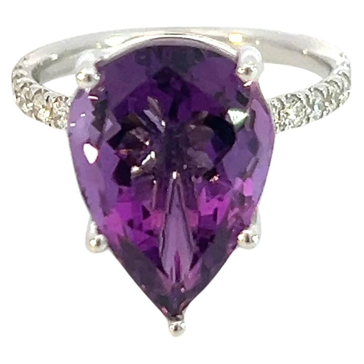 Anillo Diamante Amatista Natural 6,5 Oro Blanco 14k 7,67 TCW Certificado