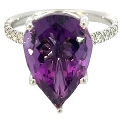 Anillo Diamante Amatista Natural 6,5 Oro Blanco 14k 7,67 TCW Certificado