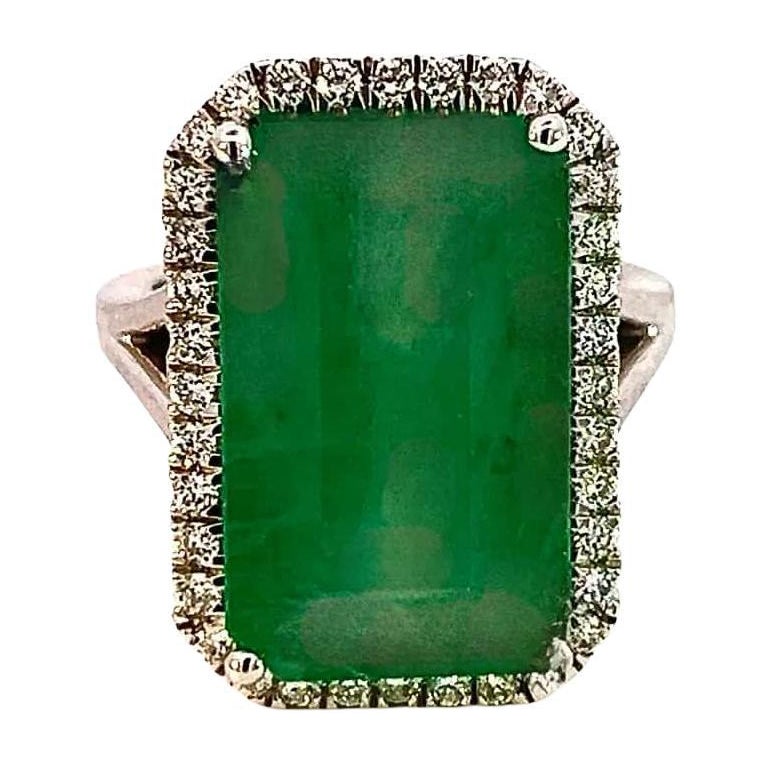 Natural Emerald Diamond Ring 6.5 14k White Gold 12.08 TCW Certified