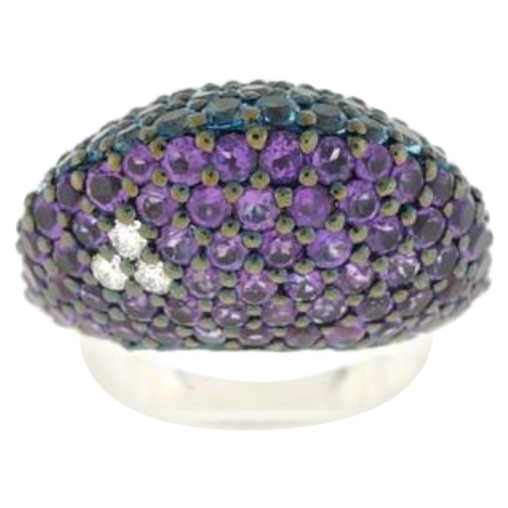 Ring featuring Blue Topaz, Amethyst Vanilla Diamonds set in 18K Vanilla Gold