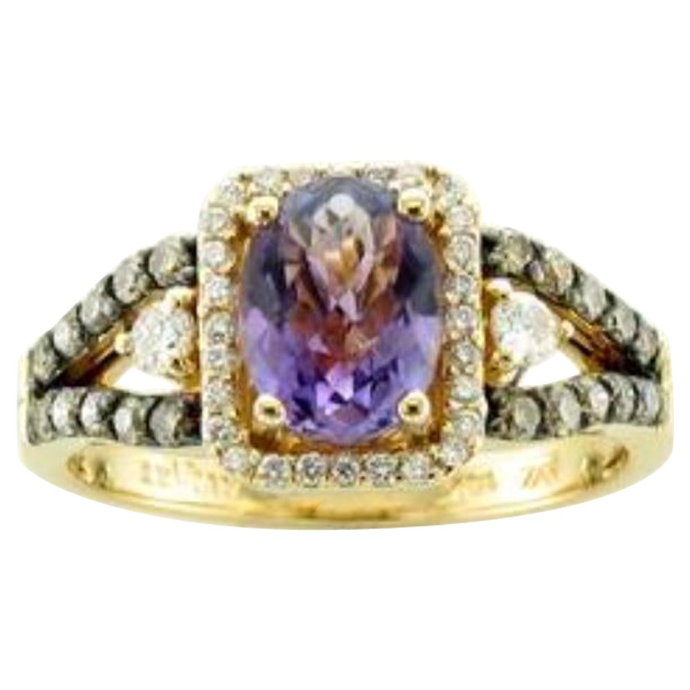 Ring featuring Grape Amethyst Vanilla & Chocolate Diamonds set in 14K Honey Gold For Sale