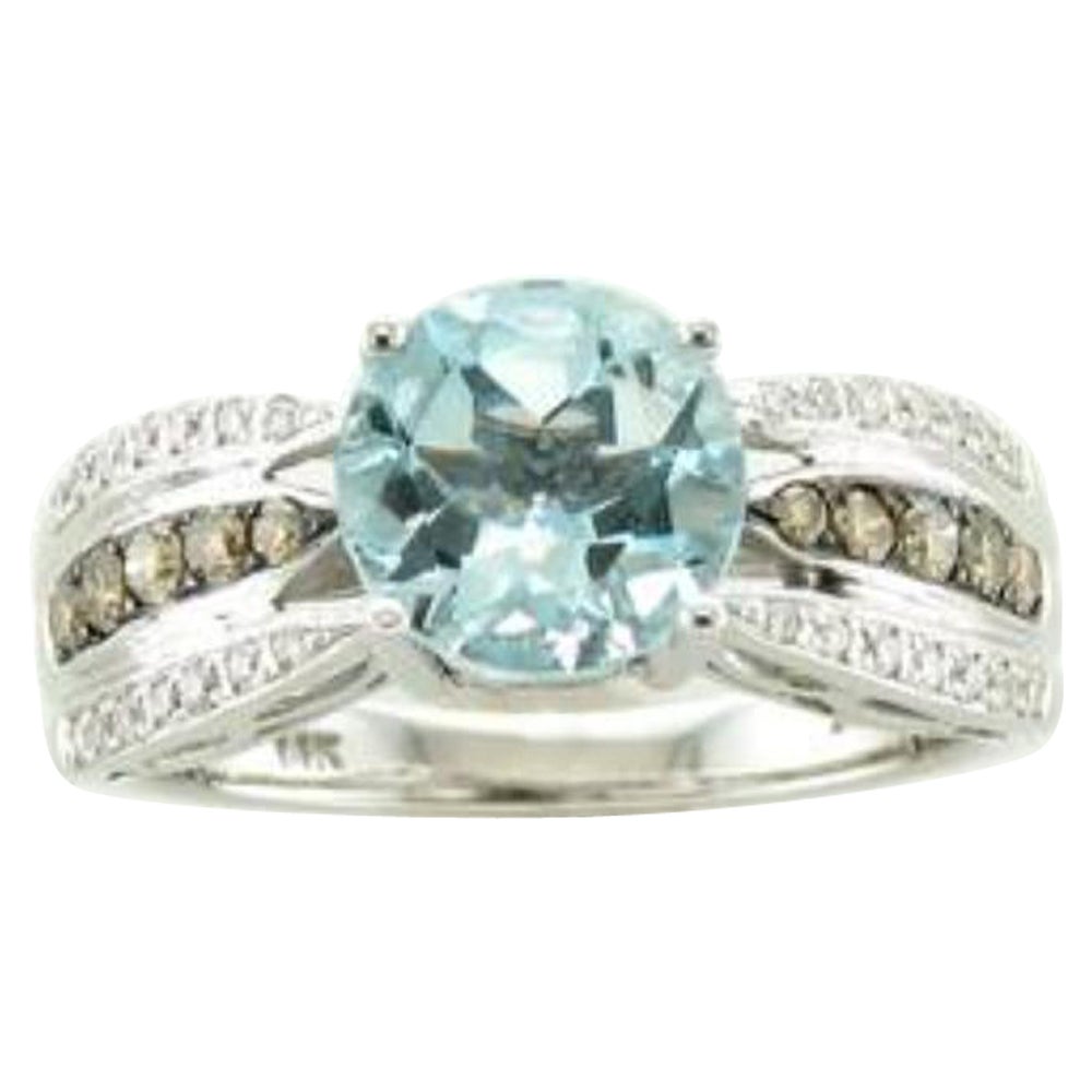 Ring featuring Aquamarine Chocolate & Vanilla Diamonds set in 14K Vanilla Gold For Sale
