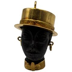 Jaunty Hatted Ebony Gold Blackamoor Pendant Charm 1