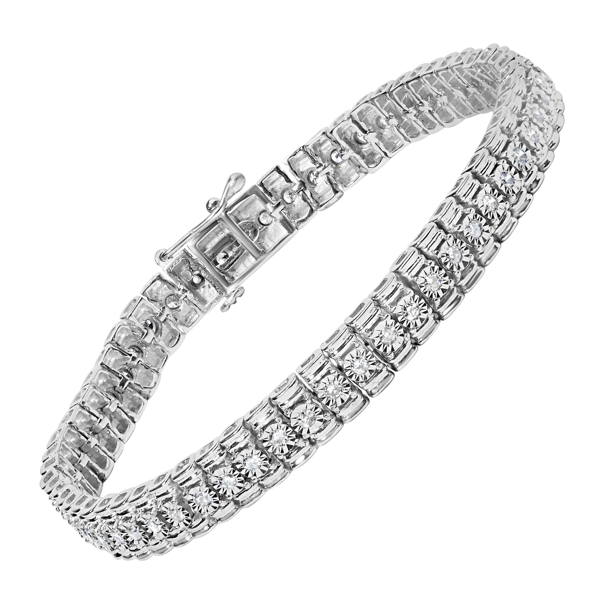 .925 Sterling Silver 1.0 Carat Diamond Collar Line Link Bracelet