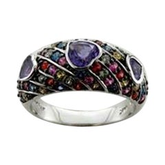 Ring mit Trauben- Amethyst, mehrfarbigem Saphir in 14K Vanilla-Gold gefasst