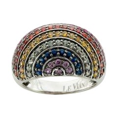 Bague en or 14 carats ornée de saphirs multicolores, verts, bleuets et violets