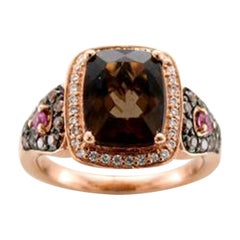 Bague en or fraise 14 carats sertie de quartz, saphirs et vanilla diamants