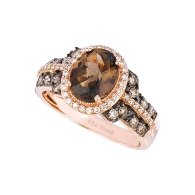 Ring mit Quarz-, Schokoladen- und Vanilla-Diamanten in 14K Erdbeer-Gold gefasst